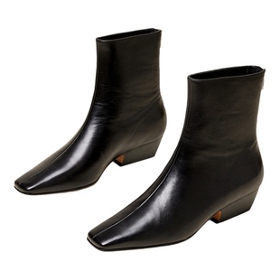 割草机老k 原创设计方头极简风短靴女靴子低跟后拉链2025秋冬新款