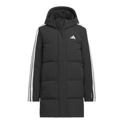 adidas阿迪达斯三条纹中长款鸭绒连帽羽绒服秋冬装女外套KC2486