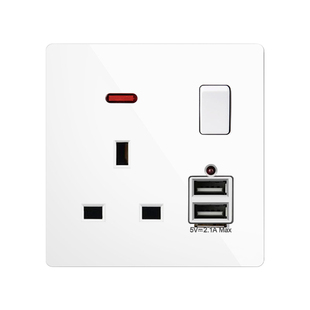 香港英标双联13A英式开关插座带USB充电英规方脚电灯制多孔白面板