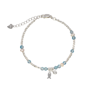 suzyacc kr纯银蓝色小鱼碎银手链轻奢小众精致百搭高级手饰女