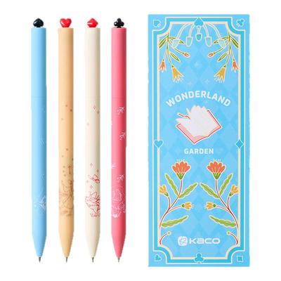KACO 中性笔初心奇境花园中性笔4支装爱心笔ins高颜值粉色旋转黑笔0.5mm学生办公文具创意礼品少女心签字笔