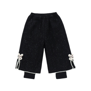 女童加绒裤子冬季2025新款超好看儿童阔腿裤女宝宝一体绒加厚长裤