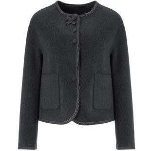 LAGOGO灰调絮语短毛呢外套女拉谷谷2025冬新款小香风优雅精致大衣