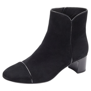 莱尔斯丹新款时尚圆头拉链头纯色时装女靴5T61902