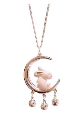 D色莫桑石月牙兔子项链