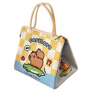 卡皮巴拉可爱手提便当包上班族学生大容量饭盒包高颜值保温饭盒袋