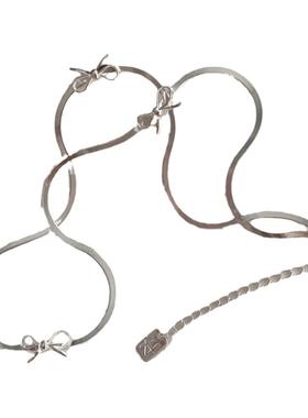 纯银蛇骨链女蝴蝶结项链