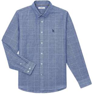 Hazzys哈吉斯男士长袖衬衫上衣春季新款舒适休闲格子衬衣外套潮流