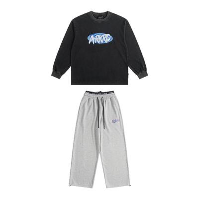 ROCKYROAD童装柔软亲肤黑色圆领字母印花套头卫衣宽松休闲长袖T恤