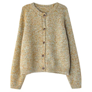 AboutPassion法式复古彩纱花线圆领针织开衫羊毛衫慵懒风毛衣外套