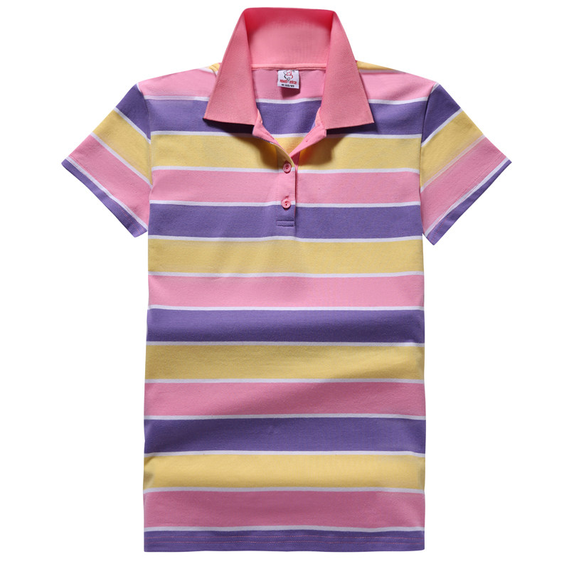 条纹短袖上衣棉韩版薄纽扣女POLO