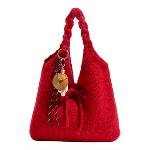 橙子少女韩系红色针织编织包女秋冬ins日常通勤手拎包托特小包包