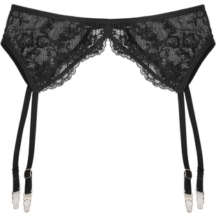好奇蜜斯性感低腰吊袜带女法式超薄蕾丝简约可调节防滑扣夏黑