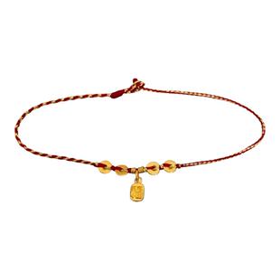 超细纯手工编织足金999黄金小福牌本命年手工编织红绳手链脚链女