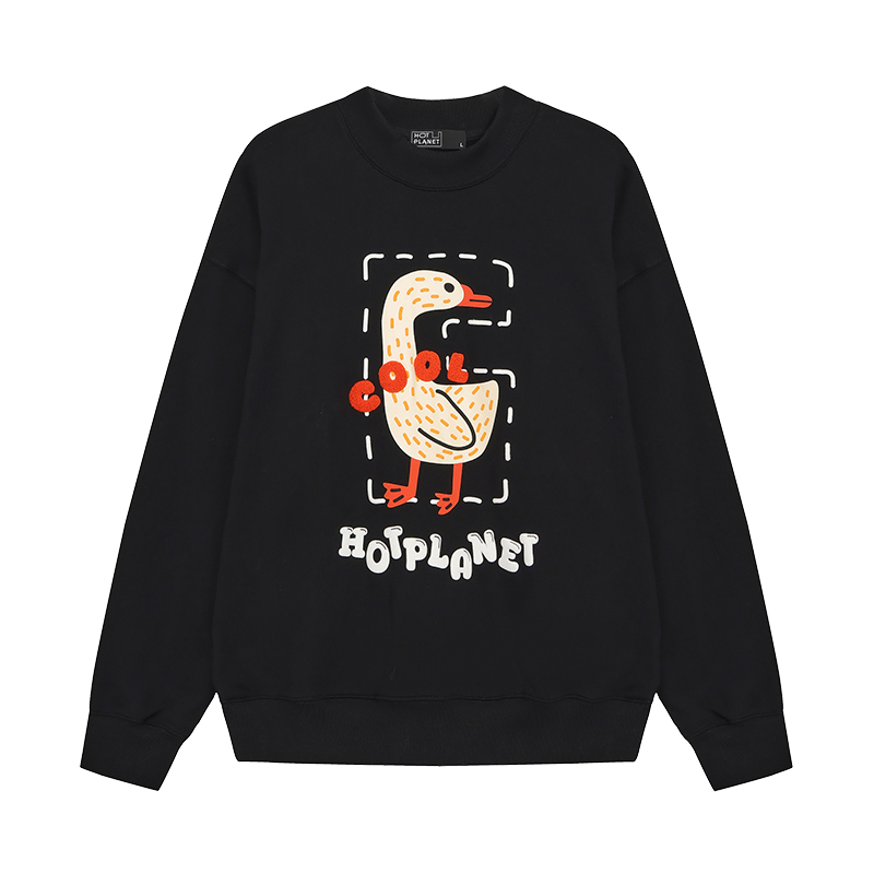 HOTPLANET卫衣男生2025秋冬新款圆领黑色潮牌纯棉大鹅情侣装365g
