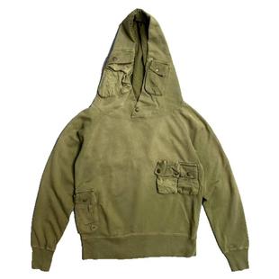 平田和宏 纯棉 重磅质感 水洗做旧多口袋宽松连帽卫衣修身废土风