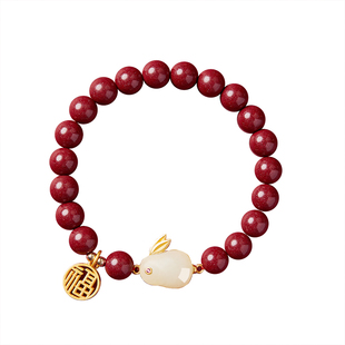 2026马年本命年朱砂手串女款和田玉兔手链女饰品礼物转运珠护身符