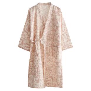 日式和服睡袍女士春秋夏季纯棉纱布薄款系绳汗蒸浴袍家居服睡衣