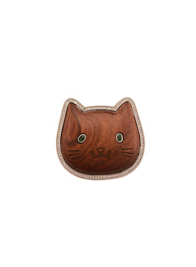 动物王国天然胡挑木猫咪胸针设计师款可爱猫头独特别针韩国配饰女