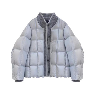 1JONIbyBEB 冬季柔软舒适90白鸭绒毛织拼接层次感假两件羽绒服