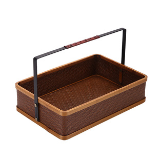 竹编铁艺手提篮手工编织干果盘家用茶具收纳篮点心盘复古野餐篮