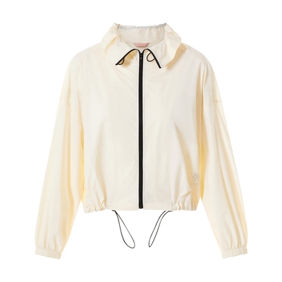 朗姿集团LIME莱茵宽松版型休闲短外套米黄色25翻领抽绳设计薄上衣