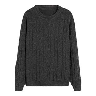 Eli【潘娜托尼】保暖绵羊毛慵懒美拉德软糯厚实麻花针织圆领毛衣