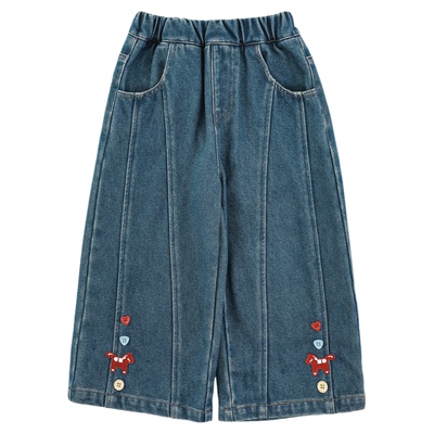 幼悠女童2025冬季新款大喇叭阔腿牛仔裤时尚保暖宽松显瘦儿童长裤