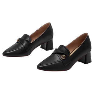 星期六粗跟增高小皮鞋女款2026新款早春漂亮单鞋百搭一脚蹬妈妈鞋