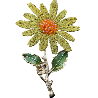 米小图铜丝刺绣花朵胸针