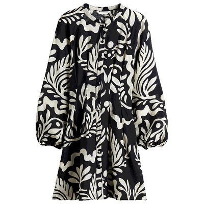 HM女装连衣裙2025冬季新款中式领收腰设计感碎花连衣裙1271151