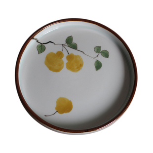 景德镇 釉下彩手绘青花水果茶盘壶承中式圆形餐点菜盘子石榴枇杷