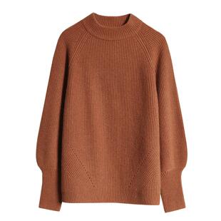 APCSHOP秋冬小众 针织半高领圆领宽松灯笼袖纯山羊绒衫套头大毛衣