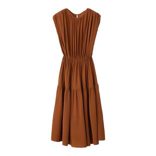 超大用料 重磅砂洗真丝双绉落肩松紧腰围中长款连衣裙 桑蚕丝长裙