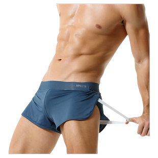 Tauwell/特为男士家居短裤平角裤侧边开高叉内置双丁冰丝透气网孔