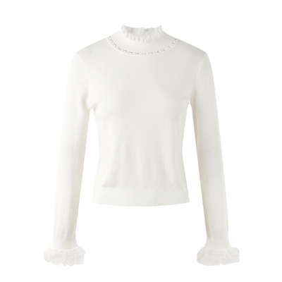 MISSCOCOON可可尼白色针织打底衫女2025秋冬新款高领绵羊毛针织衫