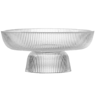 轻奢竖纹玻璃高脚水果盘家用客厅高级糖果零食摆放盘干果盆高颜值