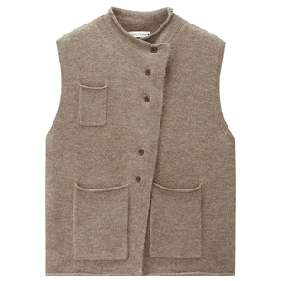 设计师款佐丹奴针织背心女装多口袋小立领斜门襟卷边开衫18355302