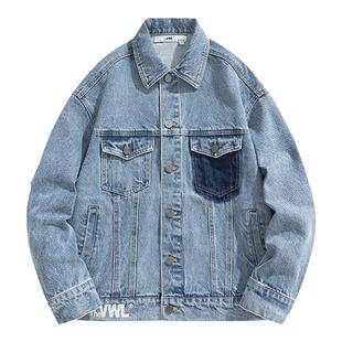 【baby同款】VWL牛仔外套宽松秋冬新款双色水洗廓形男女同款上衣