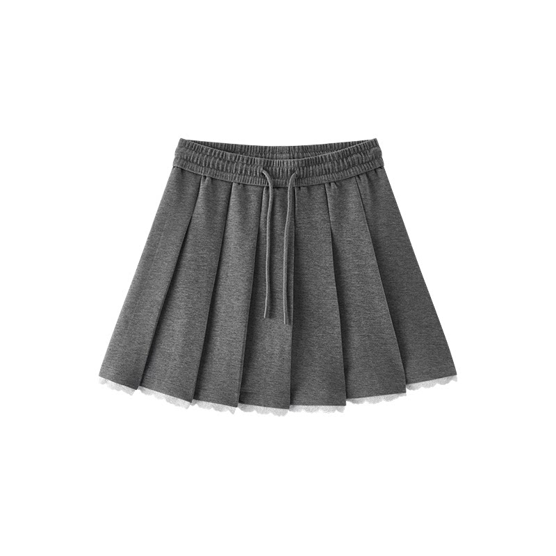 森马少女感蕾丝花边百褶半身裙女