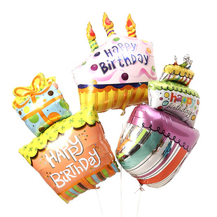 新款大号蛋糕铝膜气球婚礼庆典生日派对场景装饰品铝箔蛋糕礼物盒