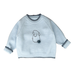 女宝宝冬款可爱毛衣套装女童卡通加厚保暖针织衫婴儿碎花加绒裤子