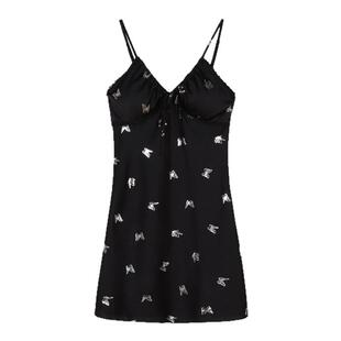 馨帮帮Homedress 性感蝴蝶结吊带睡衣女夏季薄款深v冰丝家居睡裙