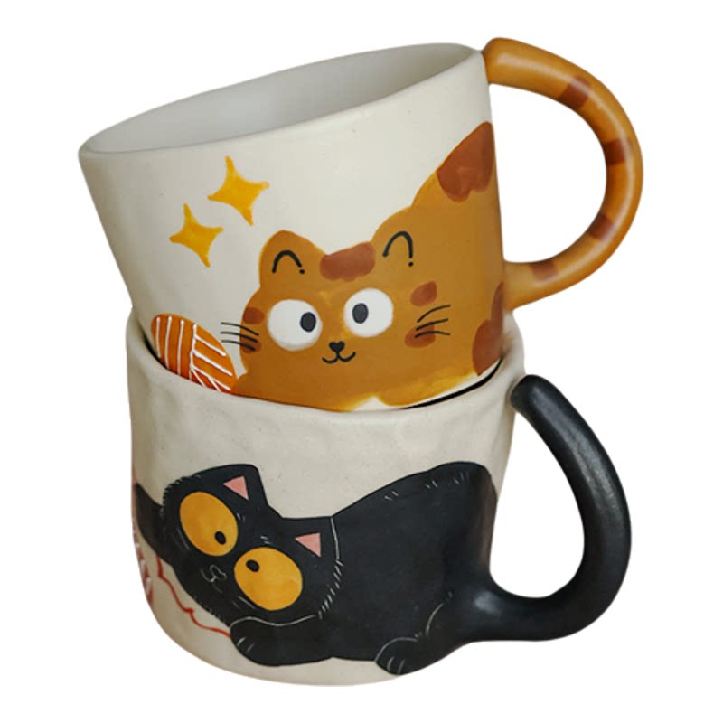猫咪小象景德镇陶瓷手绘水杯子高温釉下彩马克杯咖啡杯可爱伴手礼