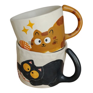 猫咪小象景德镇陶瓷手绘水杯子高温釉下彩马克杯咖啡杯可爱伴手礼