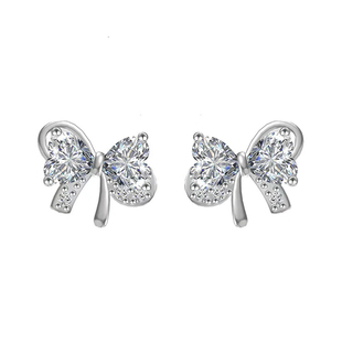嘟嘟夫妇S999纯银蝴蝶结耳钉养耳洞爆闪耳骨钉睡觉免摘耳环耳饰女