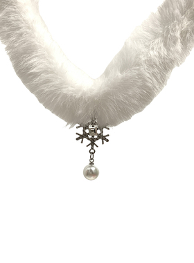 秋冬白色毛绒珍珠雪花项链纯欲风choker脖子配饰颈链圣诞项圈