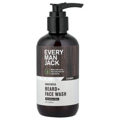 Every Man Jack,Beard + Face Wash, Sensitive Skin, Unscented,