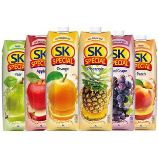 塞浦路斯进口果汁sk菠萝汁橙汁苹果汁梨汁桃汁葡萄汁1L大瓶饮料