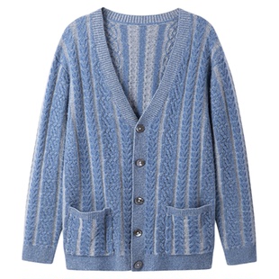 好穿高货~彰显品味！重榜加厚V领男士羊绒开衫纯羊绒毛衣男外套冬